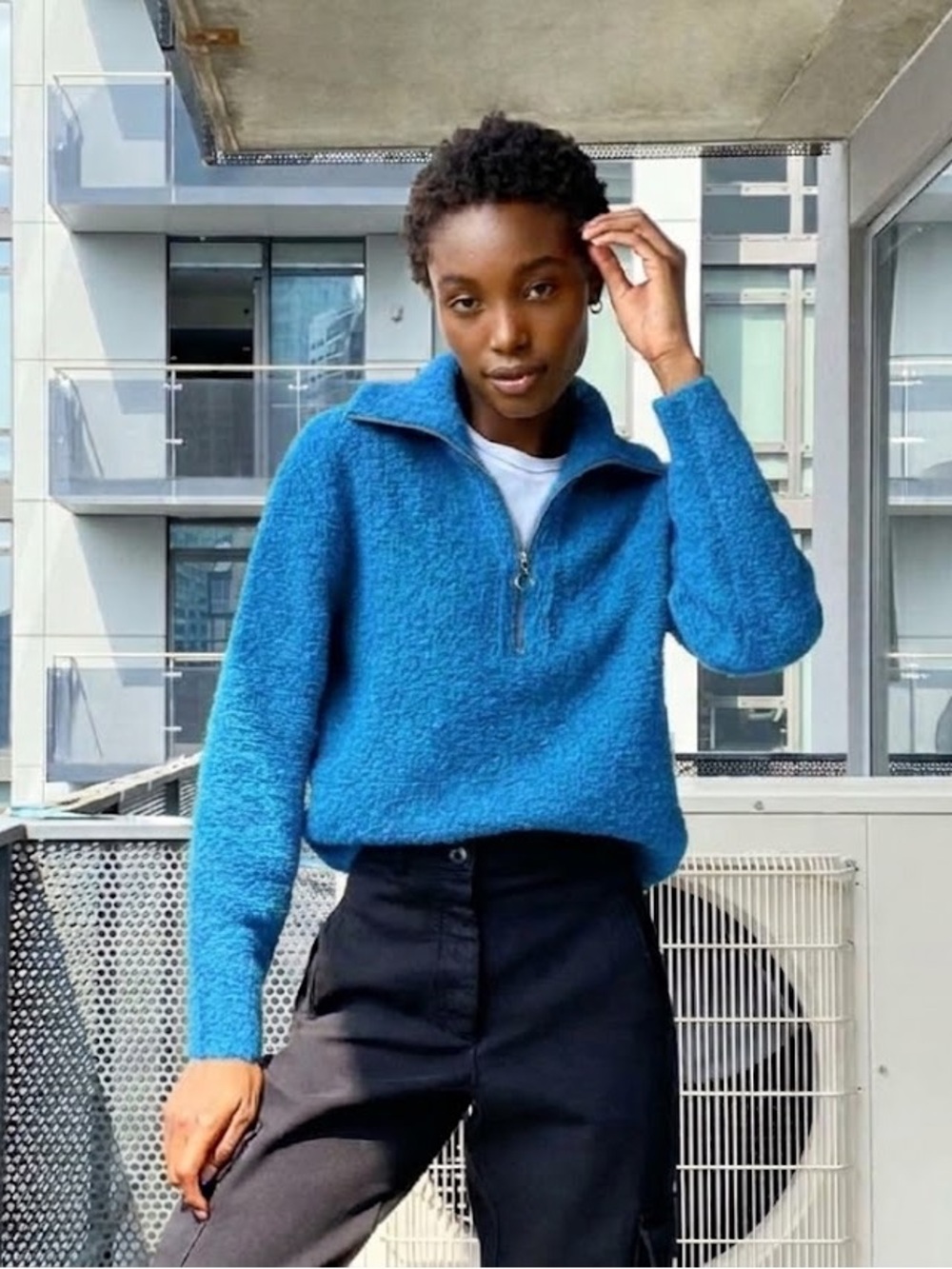 Aritzia Wilfred Gwyneth Sweater Half-Zip Bouclé Pullover Jacket - #300